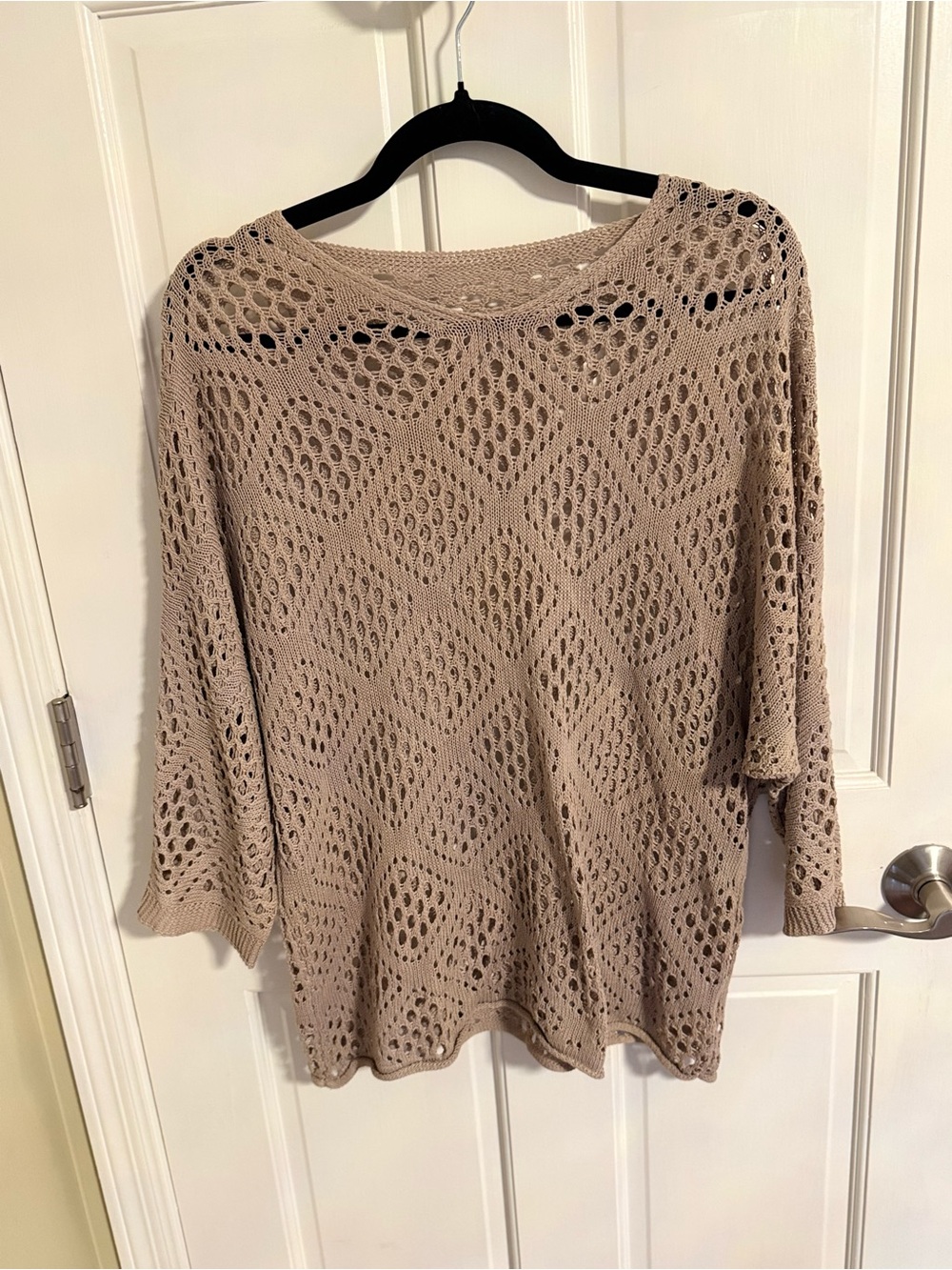 SHEIN Taupe Open-Knit Pullover Sweater